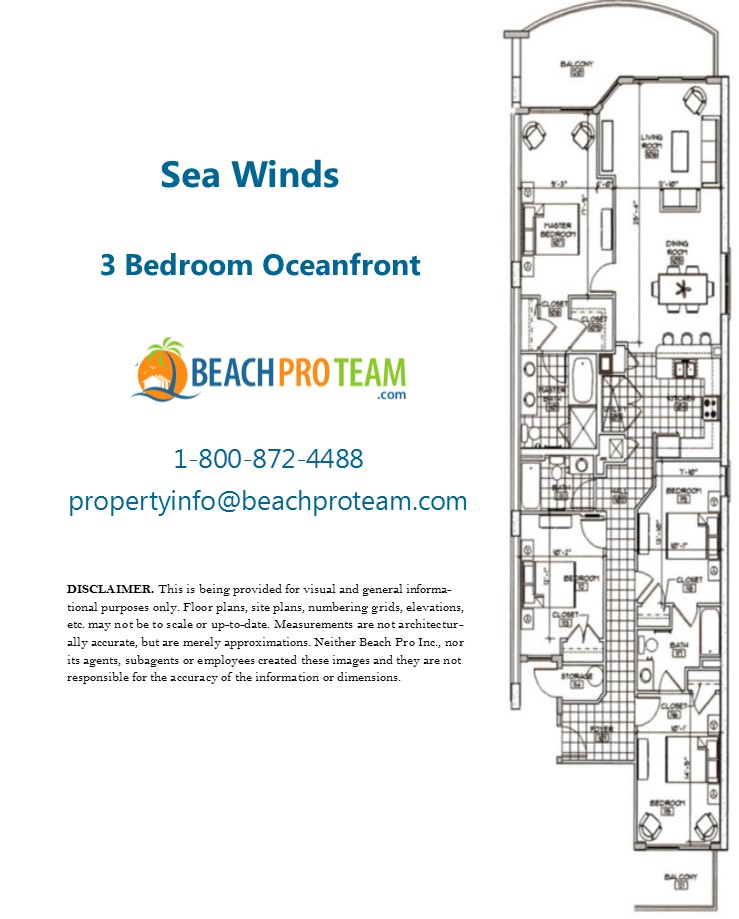 Sea Winds Floor Plan B - 3 Bedroom Oceanfront